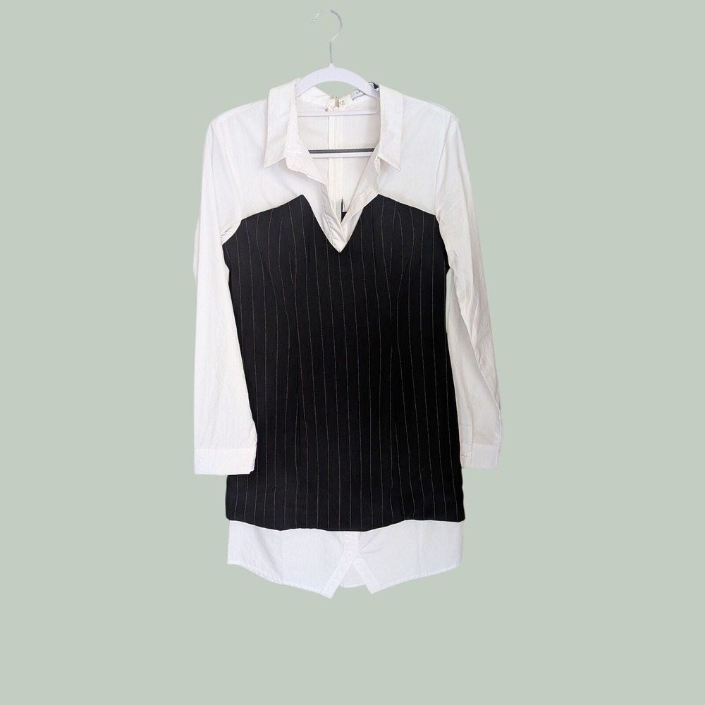 English Factory Dark Academia Pinstripe Layered Corset Mini Dress Medium